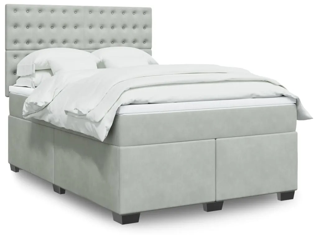 vidaXL Κρεβάτι Boxspring με Στρώμα Ανοιχτό Γκρι 140x190 εκ. Βελούδινο