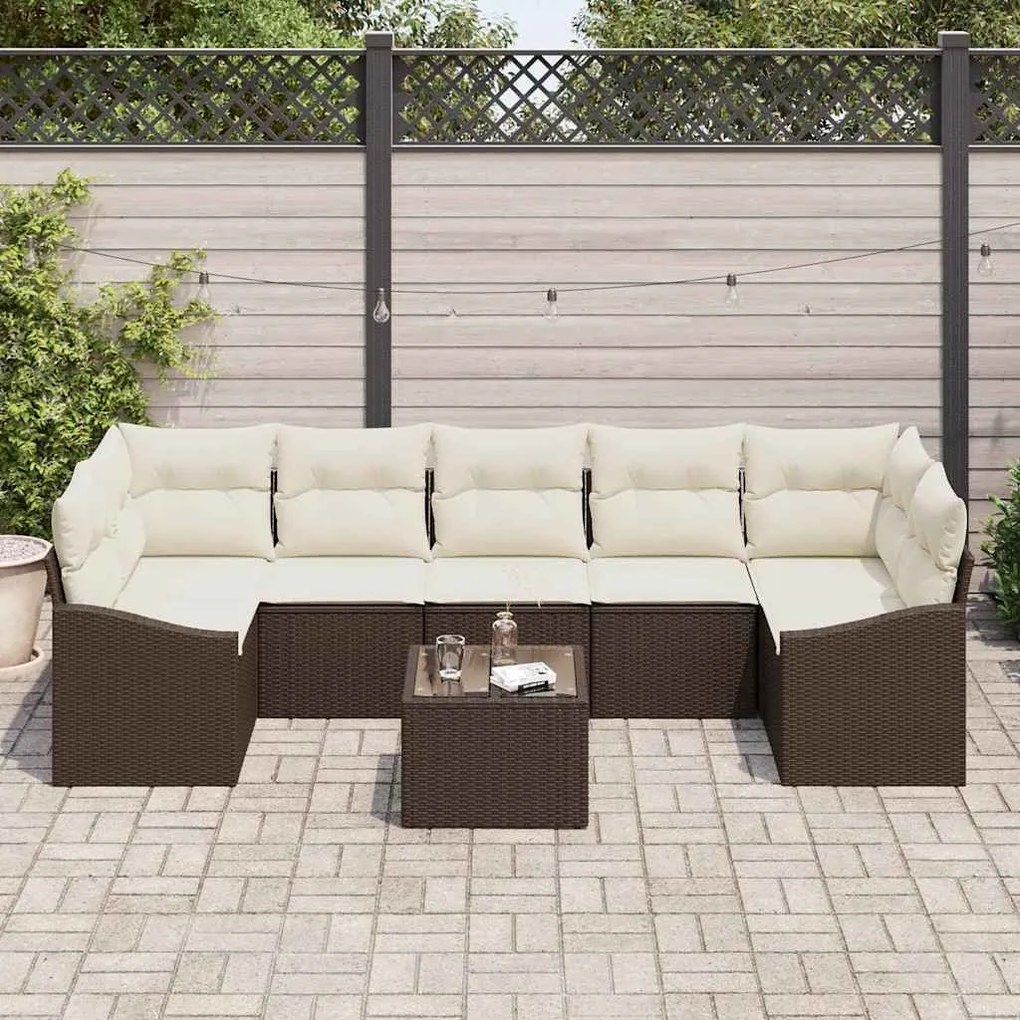 vidaXL Σετ Καναπέ Κήπου με μαξιλάρι 8 pcs Καφέ, Κρέμα 55 x 55 x 37 εκ