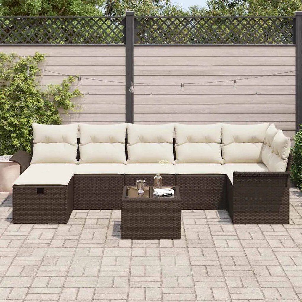 vidaXL Σετ Καναπέ Κήπου 8 pcs Καφέ και κρεμ 297.5 x 132.5 x 85 εκ.