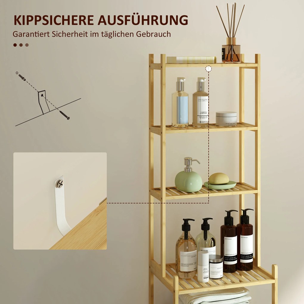 HOMCOM Ράφι μπάνιου με 7 επίπεδα, ράφι μπάνιου από μπαμπού, αδιάβροχο, ανθεκτικό, 180 εκ.