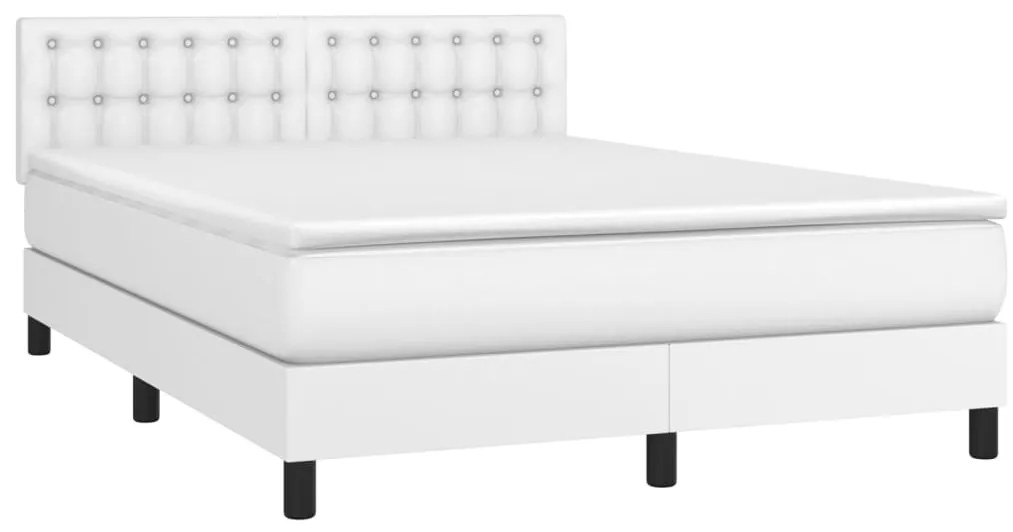 vidaXL Κρεβάτι Boxspring με Στρώμα & LED Λευκό 140x200 εκ. Συνθ. Δέρμα
