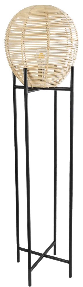 GloboStar® NERINA 02016 Boho Επιδαπέδιο Φωτιστικό Μονόφωτο 1 x E27 AC220-240V IP20 - Φ40 x Υ160cm - Μαύρο Μεταλλικό με Μπεζ Ρατάν Καπέλο Πλέγμα - 5 Χρόνια Εγγύηση