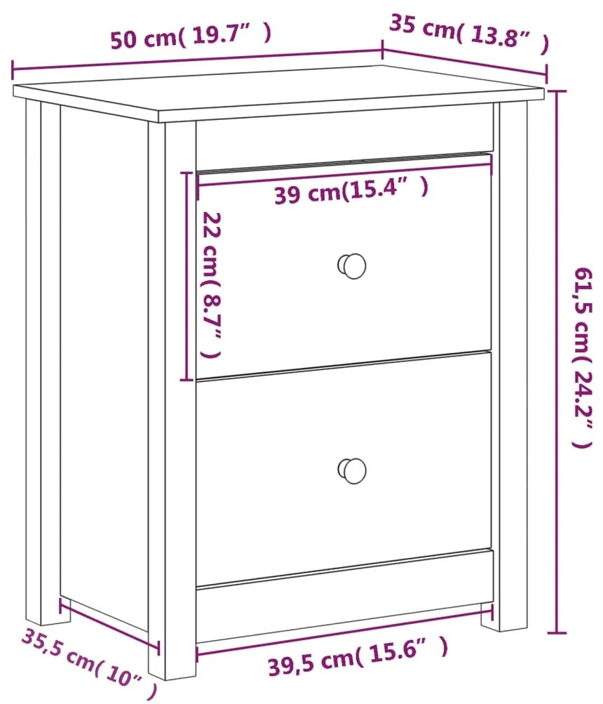 ΚΟΜΟΔΙΝΑ 2 ΤΕΜ. ΜΑΥΡΑ 50 X 35 X 61,5 ΕΚ. ΑΠΟ ΜΑΣΙΦ ΞΥΛΟ ΠΕΥΚΟΥ 813688