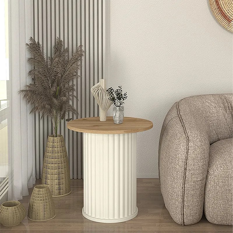 Τραπεζάκι βοηθητικό Bohema Megapap χρώμα ivory - sepet oak Ø50x53,2εκ.