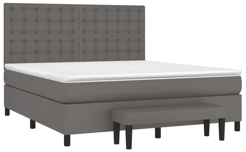 Κρεβάτι Boxspring με Στρώμα Γκρι 160x200εκ. από Συνθετικό Δέρμα - Γκρι