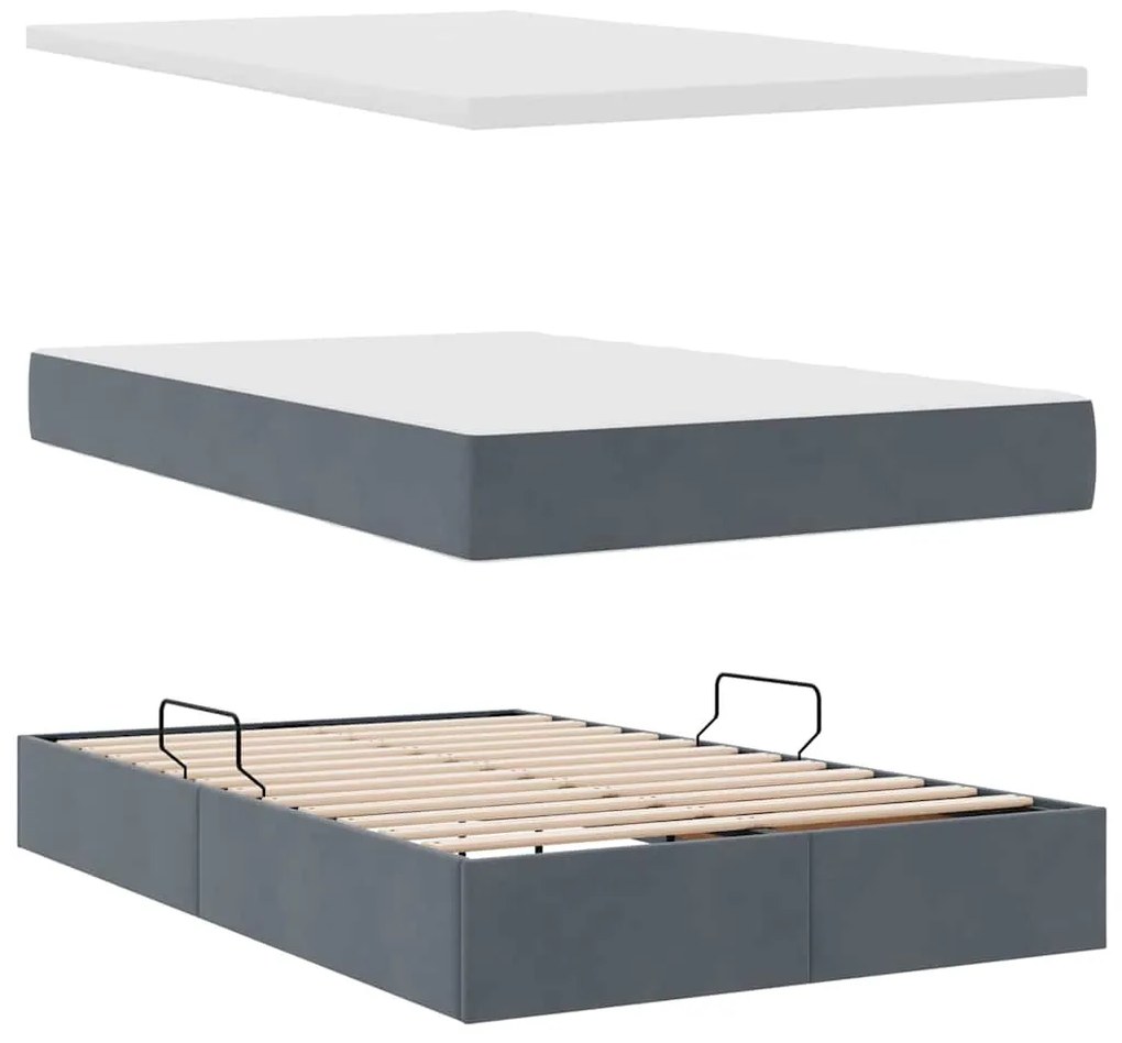vidaXL Κρεβάτι με αποθηκευτικό χώρο και LED Σκούρο Γκρι 120 x 190 cm