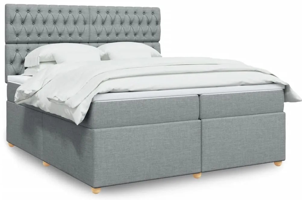 vidaXL Κρεβάτι Boxspring με Στρώμα Ανοιχτό Γκρι 200x200 εκ. Υφασμάτινο