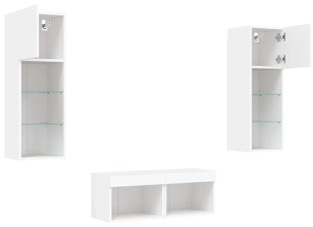 vidaXL Ντουλάπια Τηλεόρασης Τοίχου 4 Τεμ. με Φώτα LED Λευκά