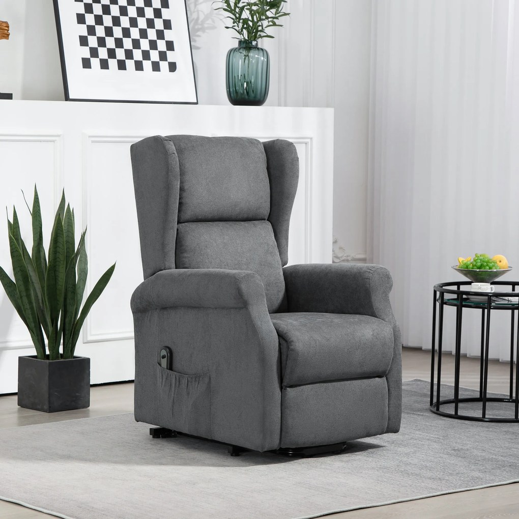 HOMCOM Πολυθρόνα Relax, Βοήθημα Ανύψωσης, Λειτουργία Ανάκλισης, έως 200kg, 72,5x94x109cm, Σκούρο Γκρι