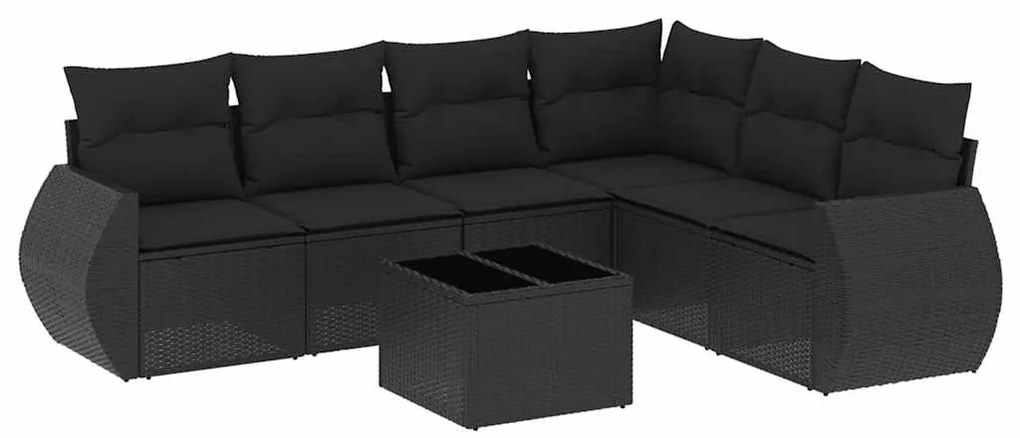 vidaXL Καναπές Σετ 7 Τεμαχίων Μαύρο Συνθετικό Ρατάν με Μαξιλάρια