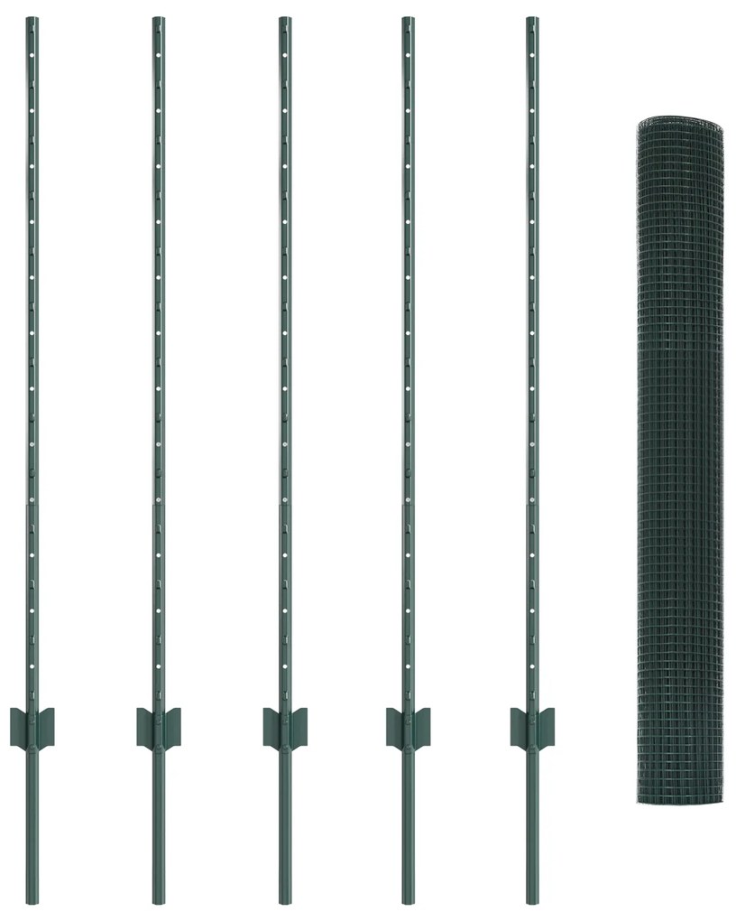 vidaXL Welded Wire Fence με 5 U Posts Πράσινος 1.2x10 m Χάλυβας