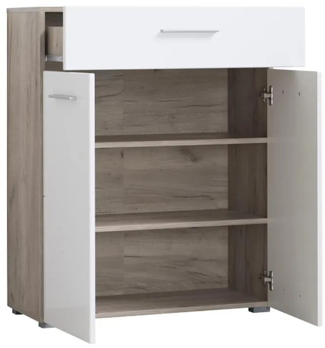 Koμότα - Μπουφές Beny 2K1F Γκρί Δρύς - Λευκή Λάκα 79x35x97,5 εκ. 79x35x97.5 εκ.