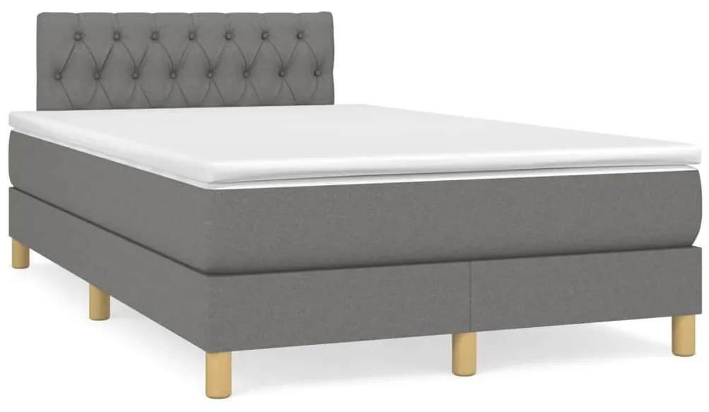 vidaXL Κρεβάτι Boxspring με Στρώμα &amp; LED Σκ.Γκρι 120x190εκ. Υφασμάτινο