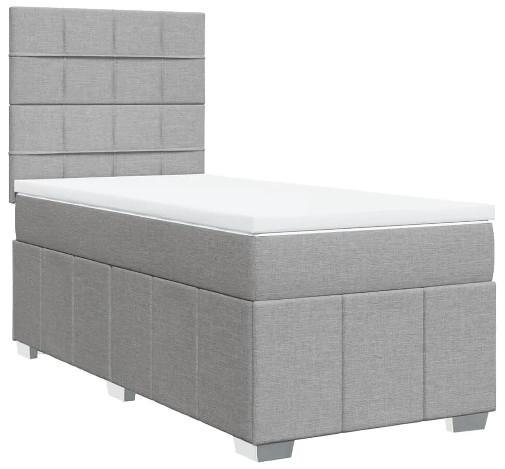 Κρεβάτι Boxspring με Στρώμα Ανοιχτό Γκρι 90x190 εκ. Υφασμάτινο - Γκρι