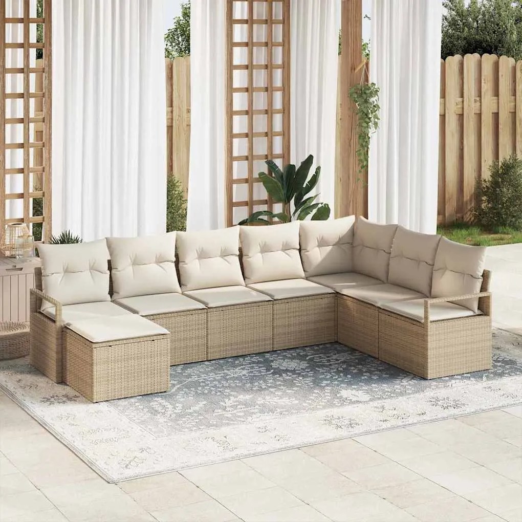 vidaXL Σετ Καναπέ Κήπου 8 pcs Μπεζ, Κρέμα Πολυ rattan, βαμμένο ατσάλι