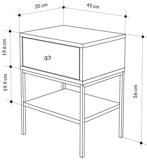 Κομοδίνο Lisa Megapap χρώμα saphhire oak 45x35x56εκ.