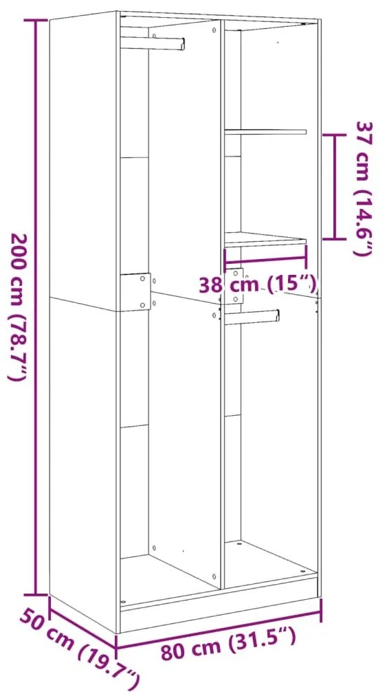 Ντουλάπα Όψη Παλαιού Ξύλου 80x50x200 εκ. από Επεξεργασμένο Ξύλο - Καφέ