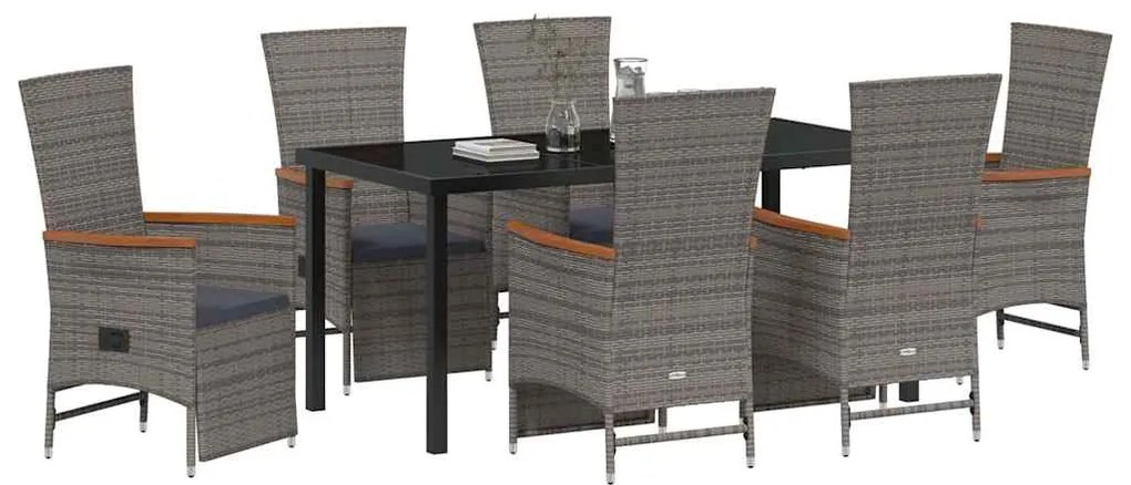 vidaXL Σέτ φαγητού για κήπο με μαξιλάρι 7 pcs Γκρι Πολυ ράταν