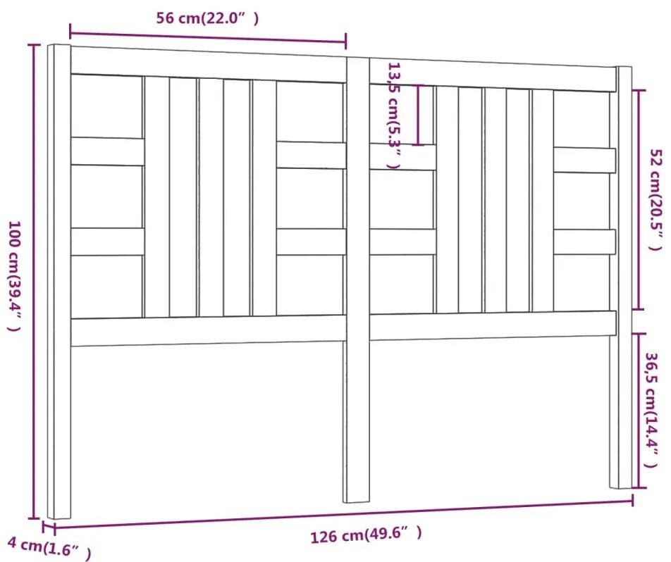 vidaXL Κεφαλάρι Κρεβατιού Μαύρο 126 x 4 x 100 εκ. Μασίφ Ξύλο Πεύκου