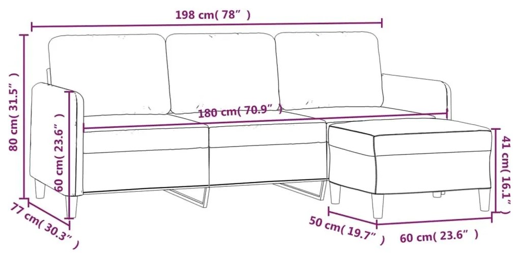 Καναπές Τριθέσιος Αν. Γκρι 180 εκ. Υφασμάτινος με Υποπόδιο - Γκρι