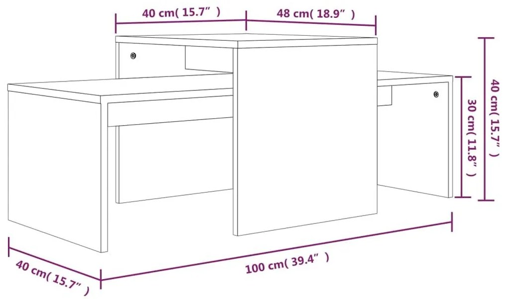 Τραπεζάκια Σαλονιού Σετ Καπν. Δρυς 100x48x40 εκ. Επεξεργ. Ξύλο - Καφέ