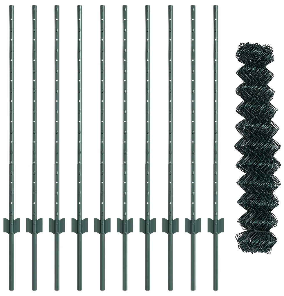 vidaXL Φράκτης Chain Link με 10 U Πόλους Πράσινος 1x10 μ Ατσάλι