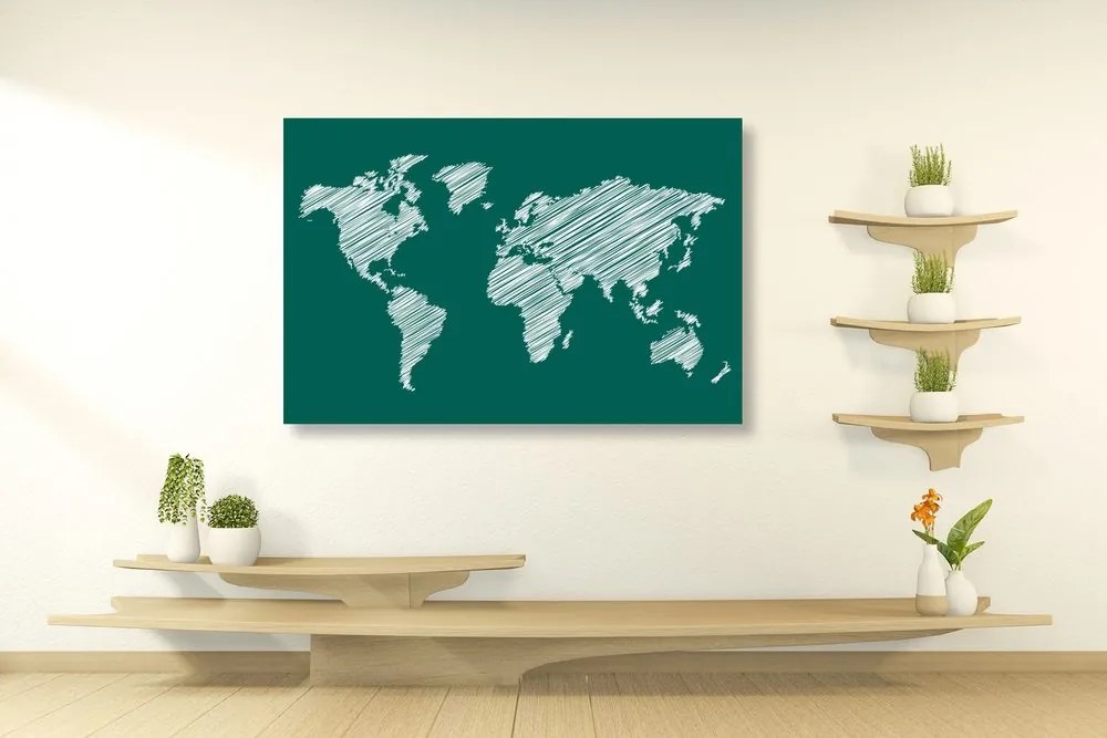 Εικόνα στον παγκόσμιο χάρτη που εκκολάπτεται από φελλό σε πράσινο φόντο - 120x80  wooden