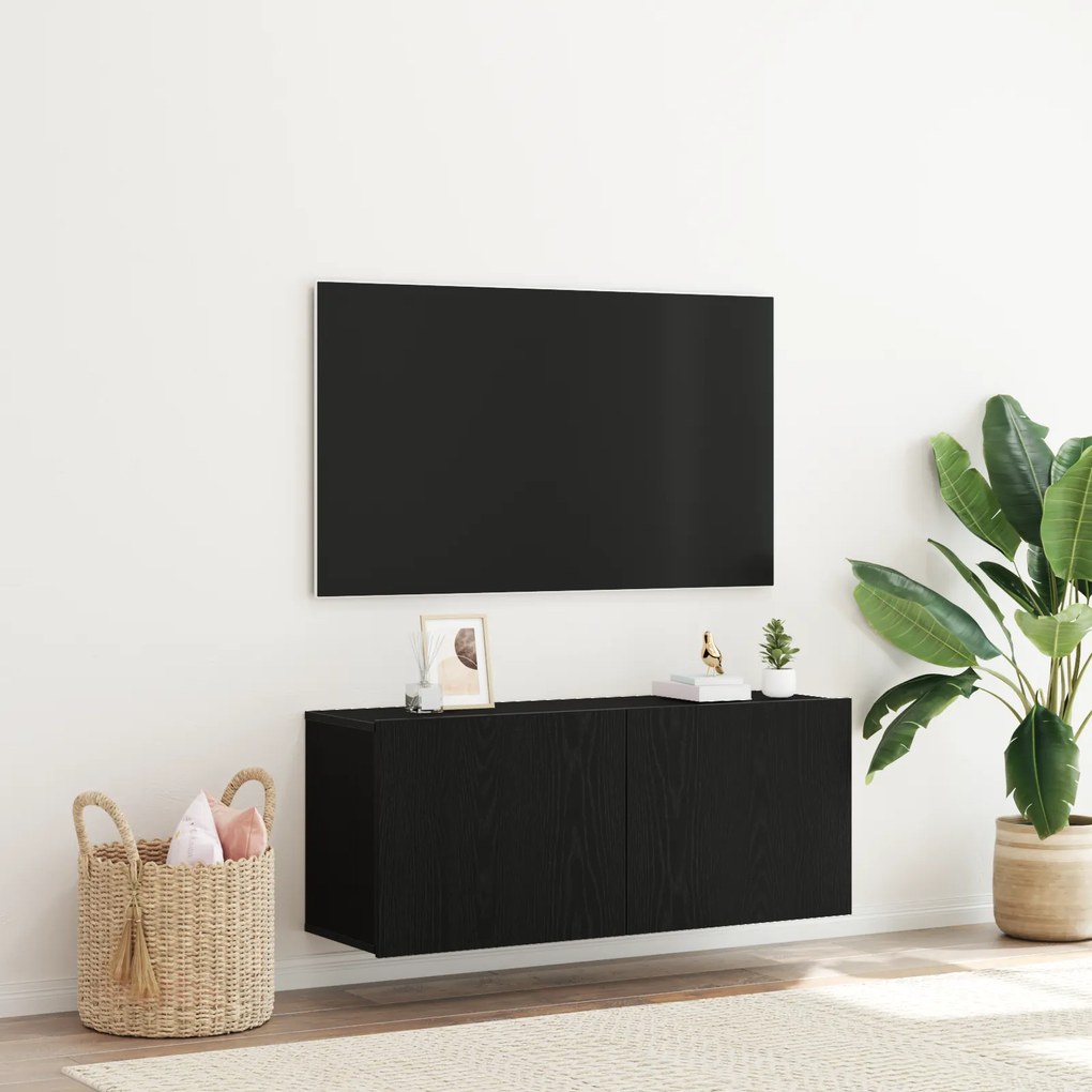 vidaXL Ντουλάπι Τοίχου Τηλεόρασης Μαύρη Δρυς 100x30x41 εκ. Επεξεργασμένο Ξύλο