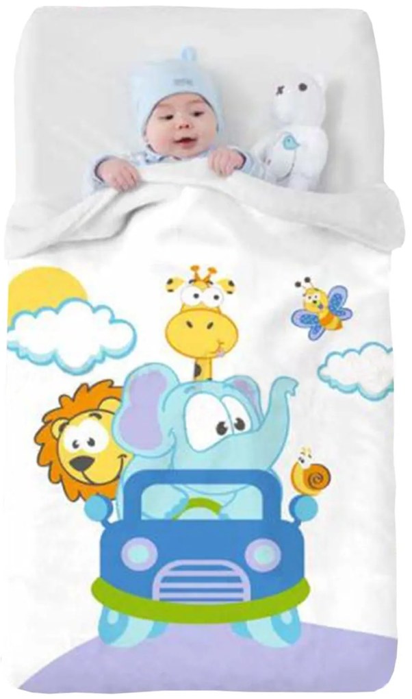 Κουβέρτα Βρεφική Baby VIP 520 c08 White-Blue Manterol Κούνιας 110x140cm Πολυέστερ