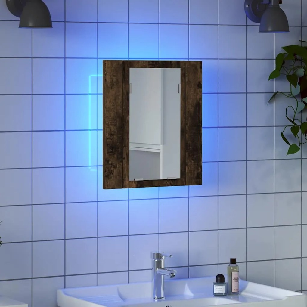 vidaXL Έπιπλο Καθρέφτη Μπάνιου LED Καπνιστή Δρυς 40x12x45εκ Επεξ. Ξύλο