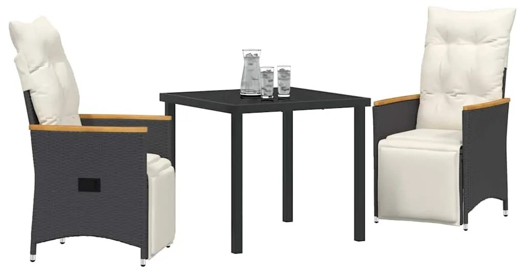 vidaXL Σέτ φαγητού για κήπο με μαξιλάρι 3 pcs Μαύρο Πολυ ράταν