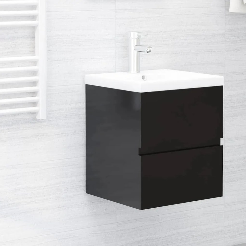 vidaXL Ντουλάπι Νιπτήρα Γυαλ. Μαύρο 41x38,5x45 εκ. Επεξεργασμένο Ξύλο
