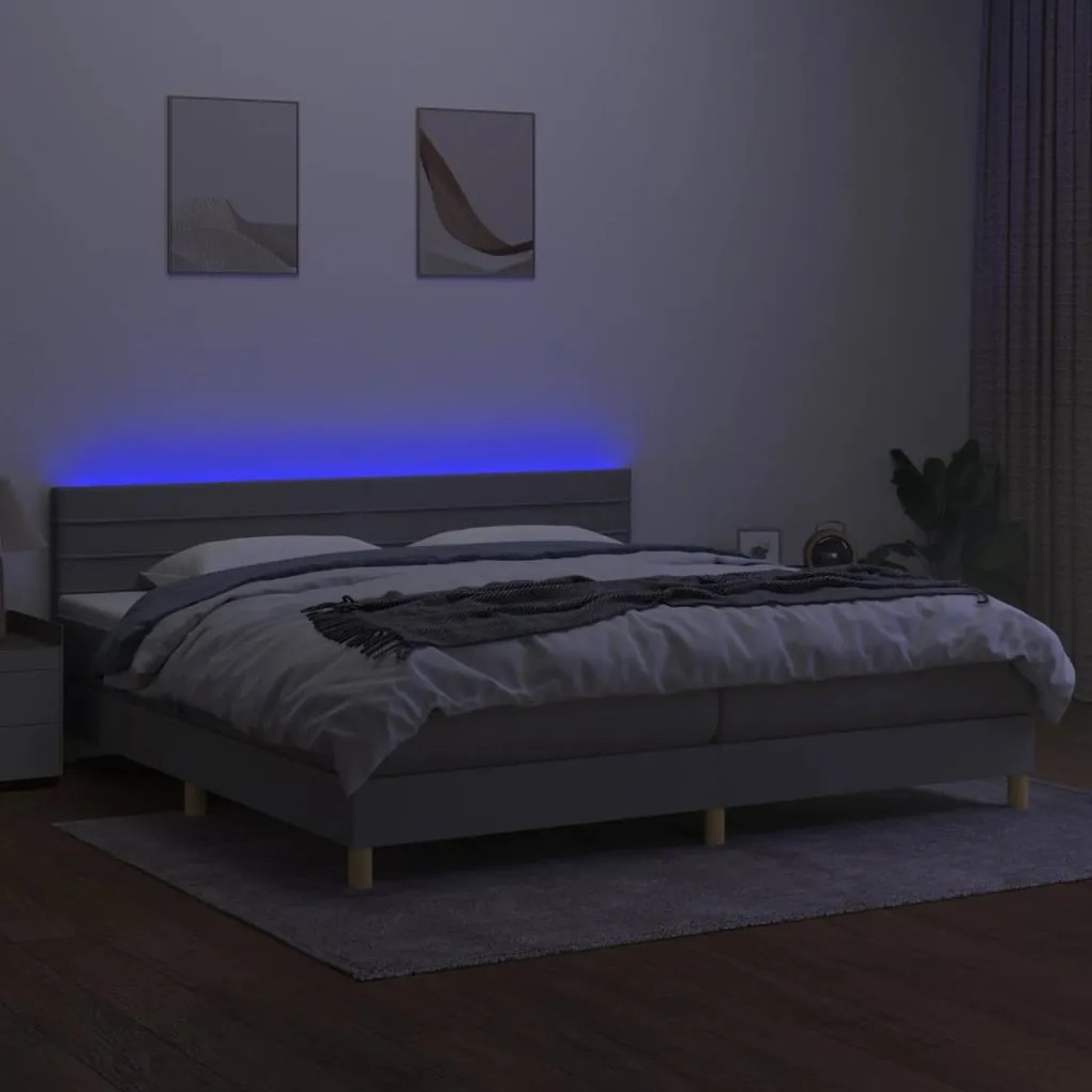 Κρεβάτι Boxspring με Στρώμα &amp; LED Αν.Γκρι 200x200εκ. Υφασμάτινο - Γκρι