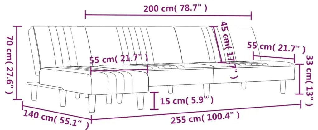 ΚΑΝΑΠΕΣ ΚΡΕΒΑΤΙ ΓΩΝΙΑΚΟΣ ΑΝ. ΓΚΡΙ 255X140X70 ΕΚ. ΥΦΑΣΜΑΤΙΝΟΣ 3157235