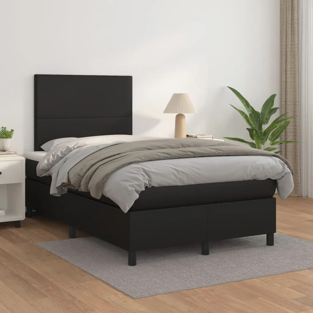 vidaXL Κρεβάτι Boxspring με Στρώμα Μαύρο 120x190εκ.από Συνθετικό Δέρμα