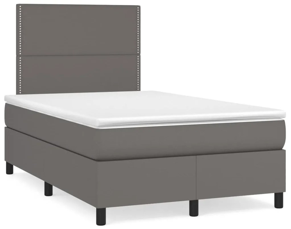 Κρεβάτι Boxspring με Στρώμα &amp; LED Γκρι 120x190 εκ. Συνθ. Δέρμα