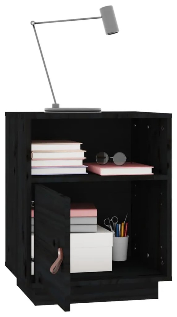 vidaXL Κομοδίνα 2 τεμ. Μαύρα40x34x55 εκ. από Μασίφ Ξύλο Πεύκου