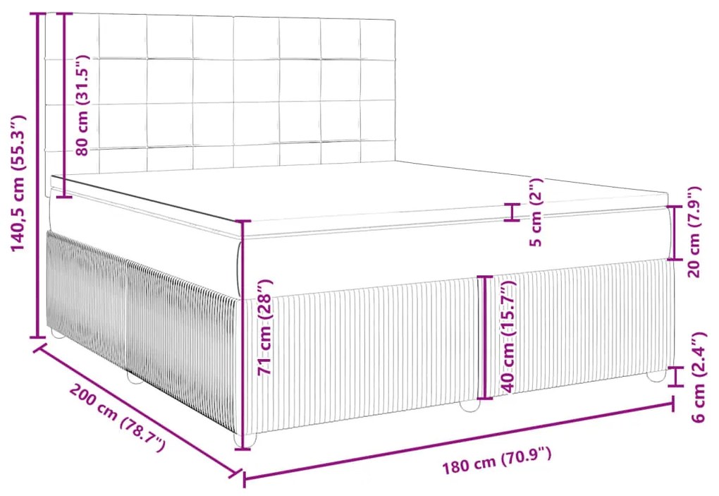 Κρεβάτι Boxspring με Στρώμα Μπλε 180x200 εκ. Υφασμάτινο - Μπλε