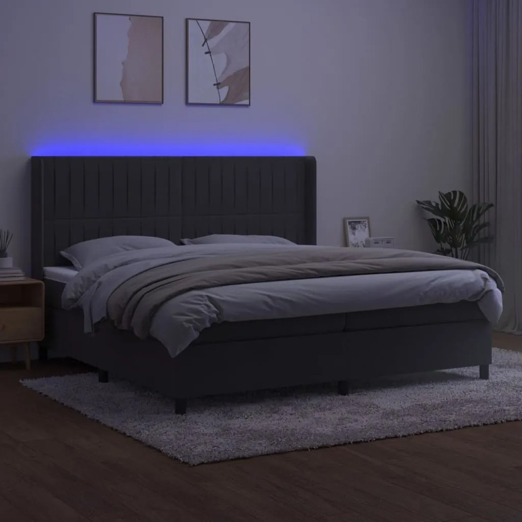 ΚΡΕΒΑΤΙ BOXSPRING ΜΕ ΣΤΡΩΜΑ &amp; LED ΣΚ. ΓΚΡΙ 200X200ΕΚ. ΒΕΛΟΥΔΙΝΟ 3139704