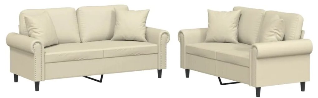 vidaXL Πολυθρόνες Σετ 2 Τεμαχίων Κρεμ Συνθετικό Δέρμα με Μαξιλάρια