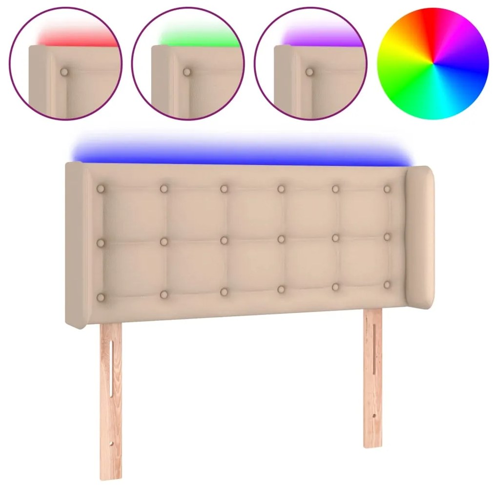 vidaXL Κεφαλάρι Κρεβατιού LED Καπουτσίνο 93x16x78/88 εκ. Συνθετ. Δέρμα