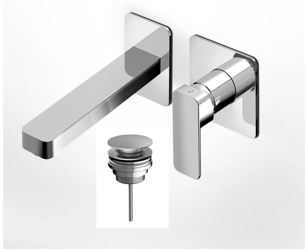 Eurorama Quadra Chrome Μπαταρία Νιπτήρος Εντοιχισμού 2 Οπών+Βαλβίδα clic-clac 144904-100 R0338-100