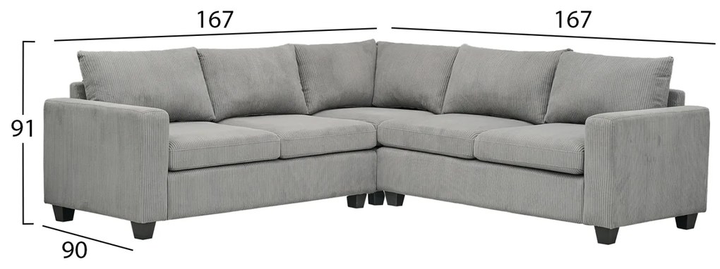 ΓΩΝΙΑΚΟΣ ΚΑΝΑΠΕΣ CALDER HM3286.01 ΓΚΡΙ ΥΦΑΣΜΑ 254x254x90x91Υεκ.