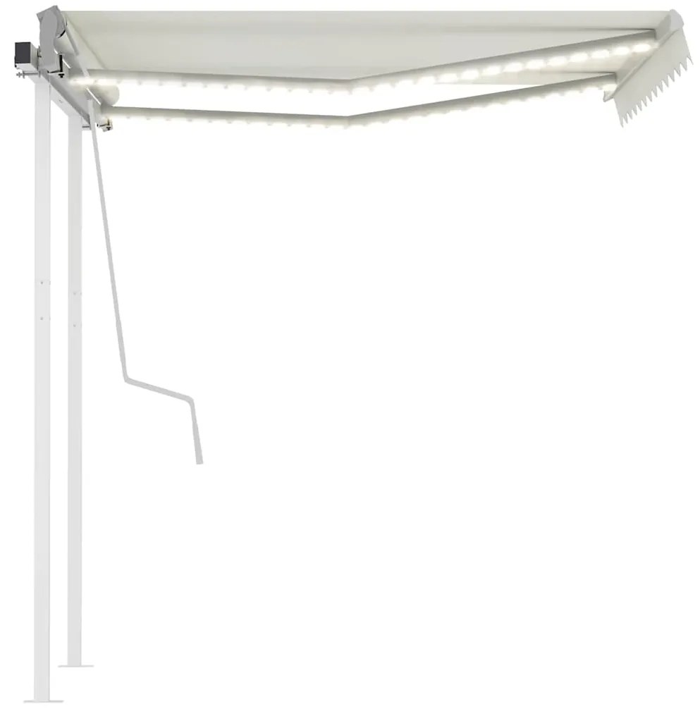 vidaXL Τέντα Συρόμενη Χειροκίνητη με LED Κρεμ 3 x 2,5 μ.