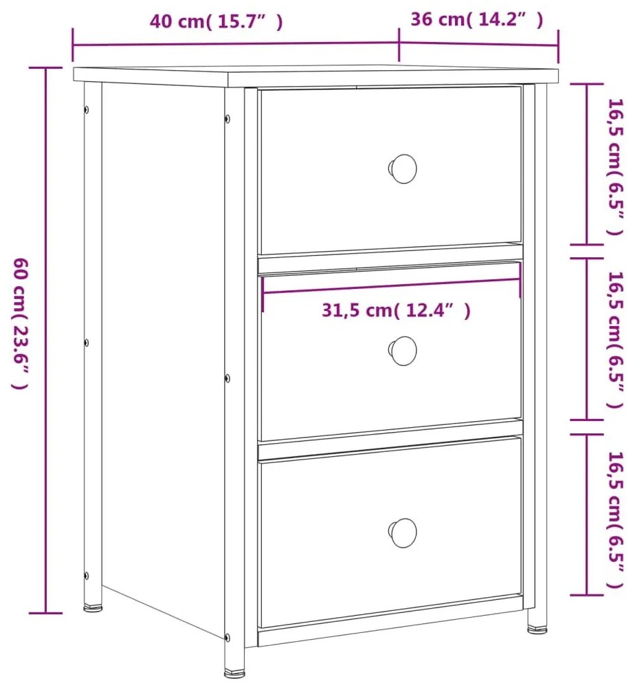 Κομοδίνα 2 τεμ. Καφέ Δρυς 40x36x60 εκ. από Επεξεργασμένο Ξύλο - Καφέ