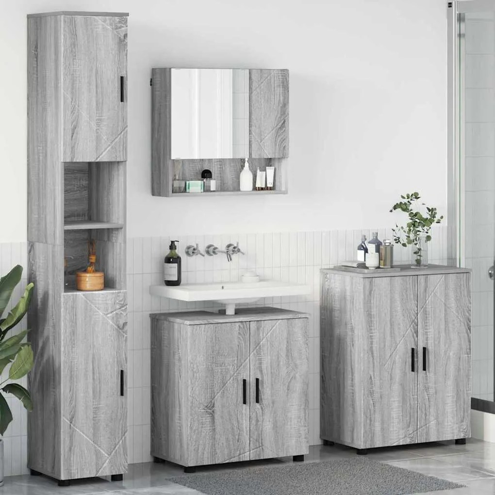 vidaXL Σετ Επίπλων Μπάνιου με πόρτα 4 pcs Γκρι sonoma 61 x 35 x 64 εκ.