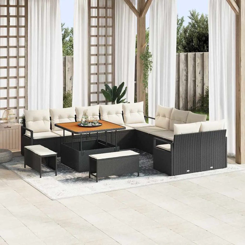 vidaXL Σετ Καναπέ Κήπου 13 pcs Μαύρο, Κρέμα 100 x 100 x 71 cm