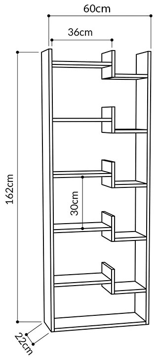 Βιβλιοθήκη Oppa Megapap χρώμα sapphire oak/ανθρακί 60x22x162εκ.