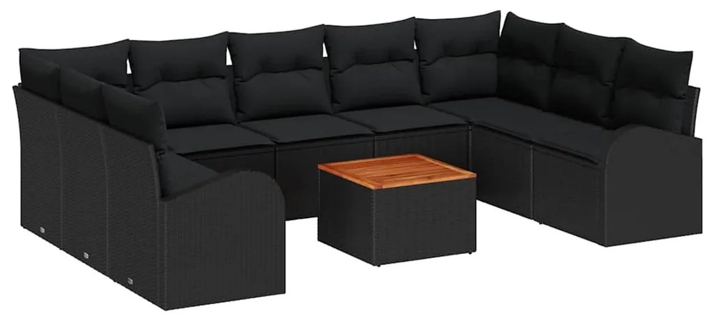 vidaXL Σετ Καναπέ Κήπου με μαξιλάρι 10 pcs Μαύρο Πολυ ράταν