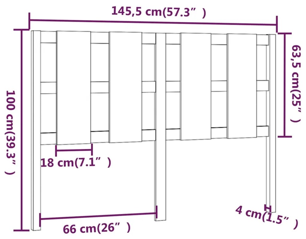 vidaXL Κεφαλάρι Κρεβατιού Γκρι 145,5x4x100 εκ. από Μασίφ Ξύλο Πεύκου